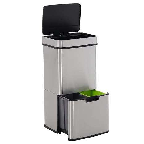 Homcom Bin with Sensor Automatic 47L + 2 x 12.5L for Kitchen Silver