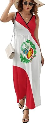 Peru Peruvian Flag Sleeveless Maxi Dress Summer Beach Wrap V Neck Sundresses Flare Tank Dresses M
