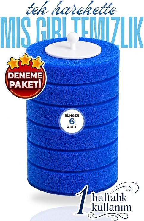 6 Adet Deterjanlı Tek Kullanımlık Tuvalet Temizleme Yedek Süngeri, Yedek Başlığı, Yedek Kartuş