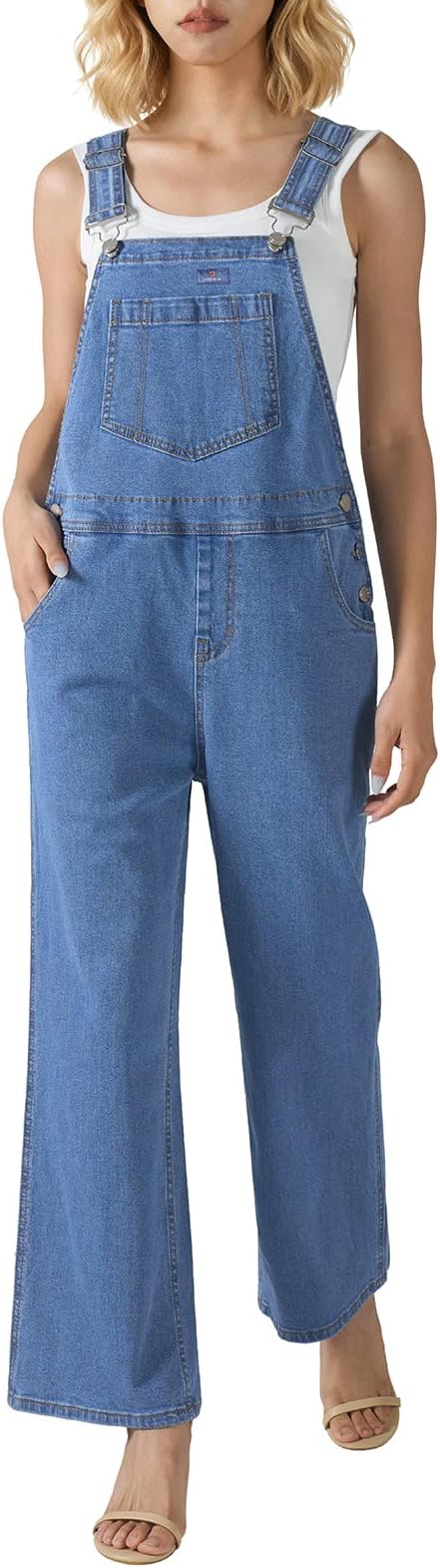 HISEA Denim Overalls Loose Fit for Women, Women's Jean Cotton Overall Bib Baggy with Barrel Leg for Summer and Work, Blue