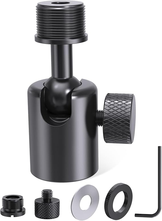 Ball and Socket Head Microphone Adapter with Angle Adjustment [All Metal], Universal Mic Stand Adapter for Audio Studio & Live Performance Mic Setups with 5/8" & 3/8'' Adapters