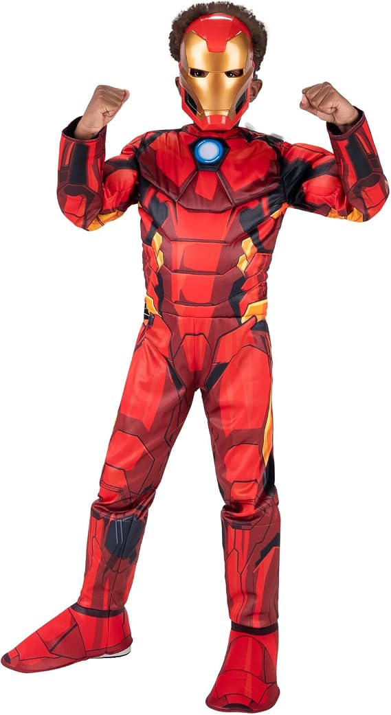 Marvel Iron Man Official Youth Halloween Costume - Premium Quality Padded Jumpsuit with Plastic Mask