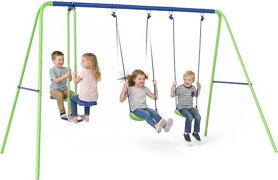 Outsunny Kids Swing Set, Metal Heavy Duty A-Frame 2 Seats Glider Green