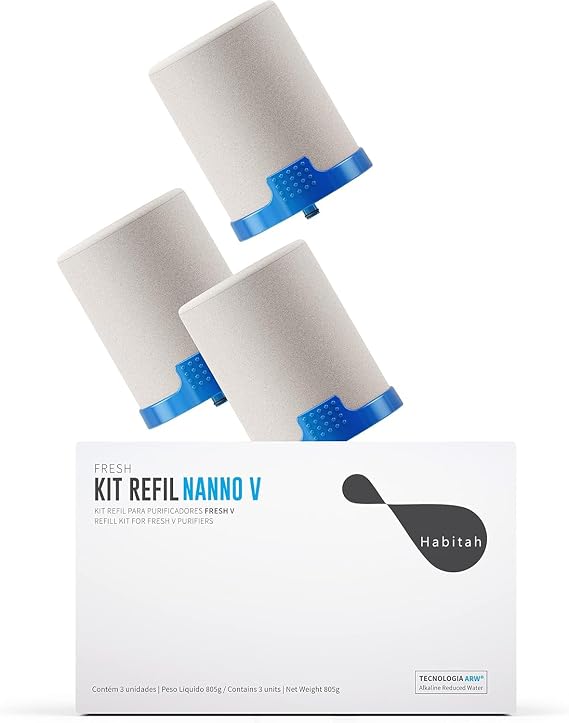 ACQUALIVE Kit Refill Fresh V Nanno - 3-Pack of Replacement Filters for V Self Filter Model | Alkaline Water Filtration and Ionizer System |  with an extra magnesium capsule.