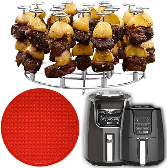 INFRAOVENS Air Fryer Rack for Ninja AF101, AF100 4 Quart, MAX XL AF161 5.5 Quart, Stainless Steel Accessories for Airfryer, Skewer Stand and Silicone Liner, Reusable