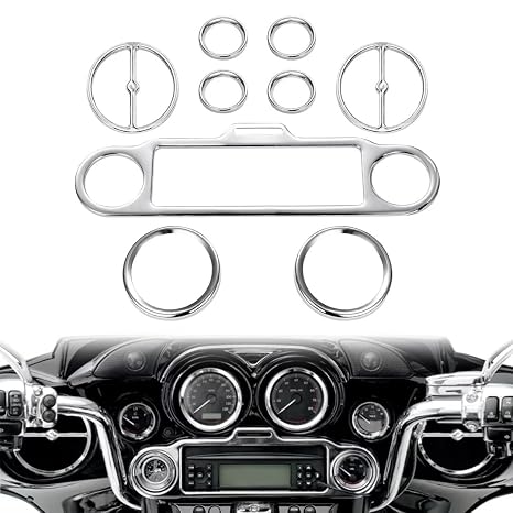 9 PCS Stereo Accent Speedometer Speaker Trim Loop Set Compatible for Harley Davidson Electra Street Glide Ultra Classic Models 1986-2013