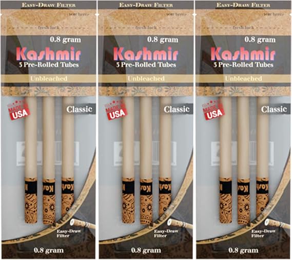 Kashmir Unbleached Classic Tubes with Natural Paper, for Convenient, Portable, and Easy to Fill 3 - Pack of 3