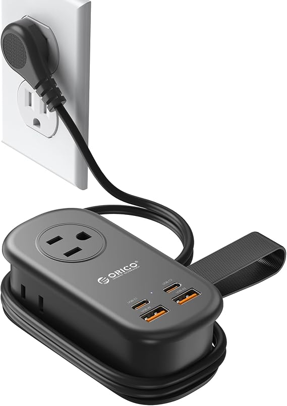 ORICO 65W GaN Travel Power Strip with Flat Plug and 4FT Extension Cord