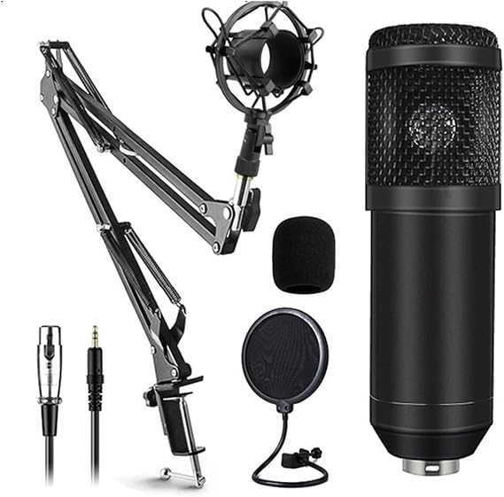 Sound Card Kit Condenser Microphone Set with Live Sound Card,Metal Shock Mount and Double Layer Pop Filter for Live Podcasting Studio Setup for R,Style a Black-1