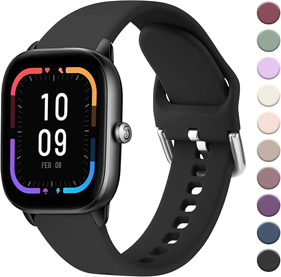 For Amazfit GTS 4 Mini Bracelet/Amazfit GTS 2 Mini Bracelet/GTR Mini/GTS 4/GTS 3/GTS 2 20 mm Classic Silicone Wristbands Women Men Adjustable Sports Replacement Strap Watch Strap Black