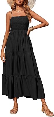 PRETTYGARDEN Womens Summer Maxi Dress 2026 Casual Boho Sleeveless Spaghetti Strap Smocked Tiered Long Beach Sundresses