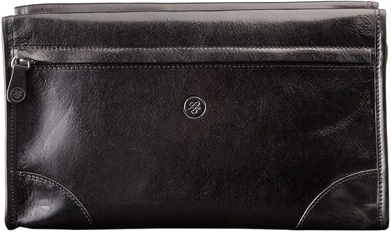 Maxwell Scott - Mens Luxury Leather Large Toiletry Bag Dopp Kit from Luxury Leather Full Grain Hides - The Tanta Black
