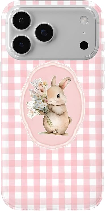 iPhone 17 Pro Max ile Uyumlu Çiçekli Tavşan Desenli Şeffaf Telefon Kılıfı