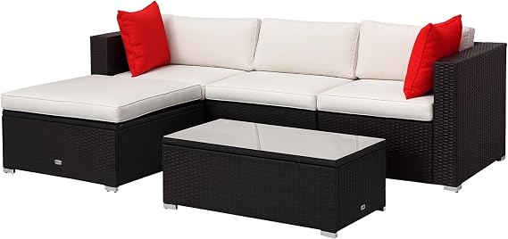 Outsunny 5-Piece Patio Furniture Set with Cushions Brown/Cream White