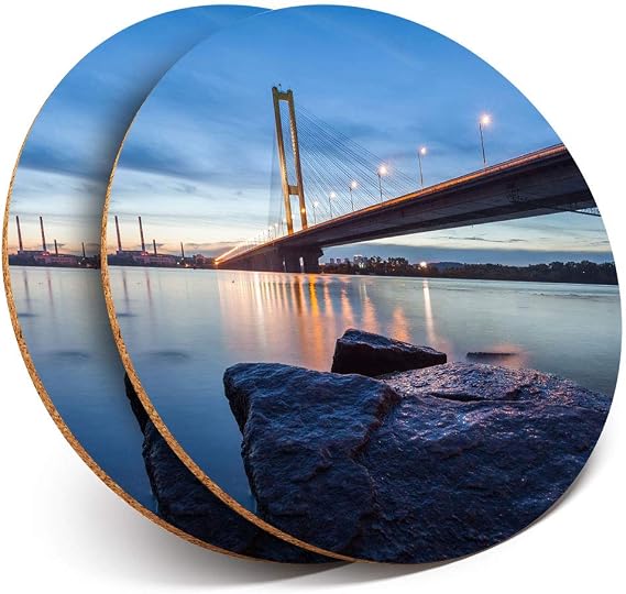 2 x Round Coasters - Dnieper Bridge Rive Kiev Ukraine - Cork Backed Home Kitchen Accessory Tea Coffee Mug Mat #21465 [Energy Class A+]