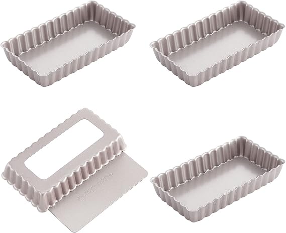 CHEFMADE Mini Rectangle Tart Pan Set, 2x4-Inch 4Pcs with Removable Loose Bottom Non-Stick Oblong Quiche Bakeware for Oven and Instant Pot Baking (Champagne Gold)