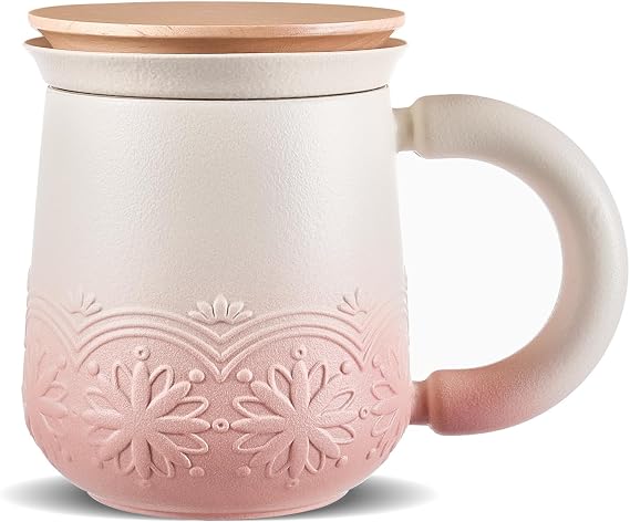 ZENS Tea Mug with Infuser and Lid for Loose Tea Diffusers, 12oz Pink