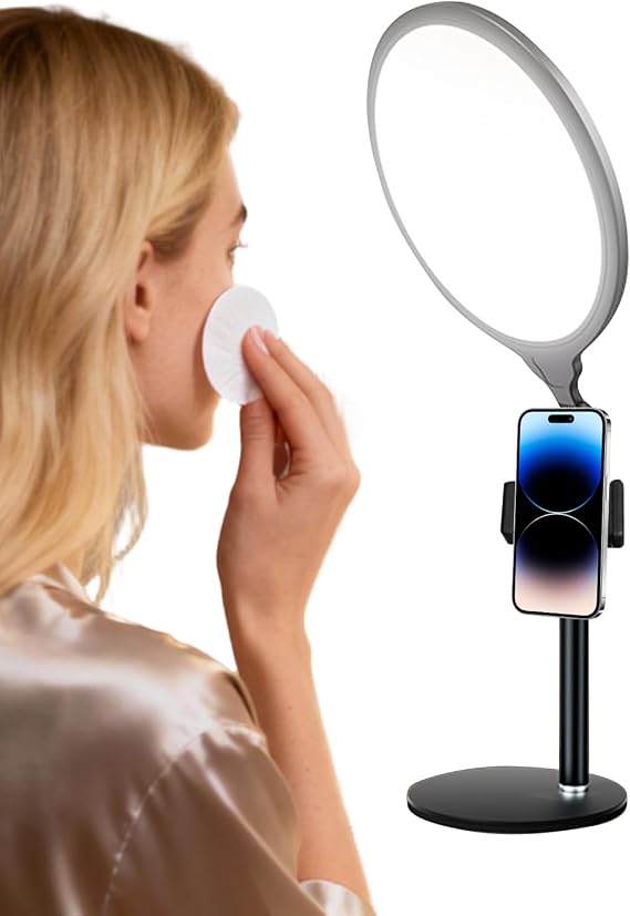 Selfie Ring Light LED Dimmable with Phone Holder | Selfie LED Ring Light Stand for Computer Meeting Live Streaming Video Call Podcast Vlog Makeup Indoor Outdoor