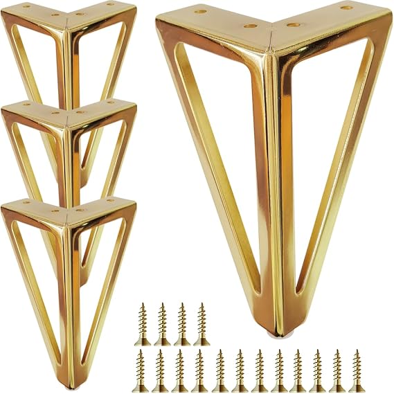 6 Inch Gold Metal Furniture Legs Set of 4, Heavy Duty Sofa/Cabinet/Table Feet, Golden Couch Feet Replacement