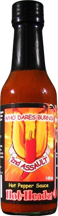 Hot Headz! Who Dares Burns The 2nd Assault Hot Pepper Sauce (148ml) Chipotle, Habanero, Jalapeno Chilli Sauce. Hot Sauce for Seasoning, Extra Flavour, Dipping. Great Gift for Hot Sauce Lovers.(148ml)