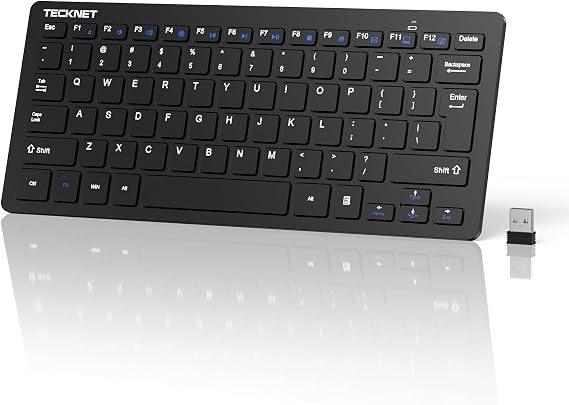 TECKNET 2.4G Wireless Keyboard - Mini Compact Keyboard with Media Hotkeys, 12-Month Battery Life, Compatible with PC, Desktop, Laptop, Smart TV - Black