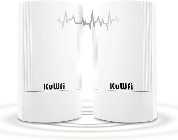 KuWFi 5.8G Point to Point Outdoor WiFi Bridge, 900Mbps, 2KM Range, 2-Pack | 1.24 Miles P2P Wireless Bridge CPE Kit IP65 Waterproof for Extend starlink Router Signal