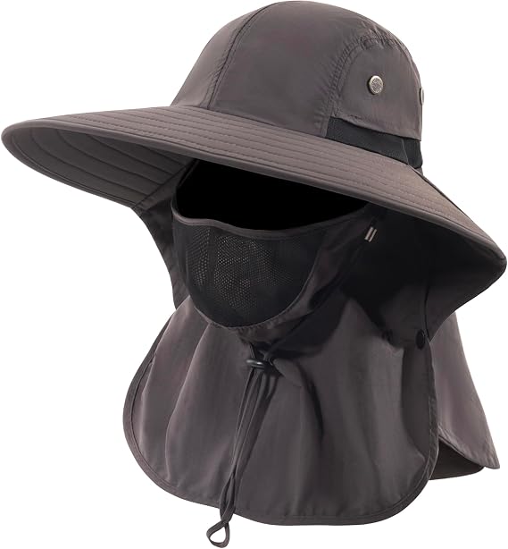 Mens Women Fishing Hat UPF 50+ Wide Brim Sun Hat with Face Cover & Neck Flap