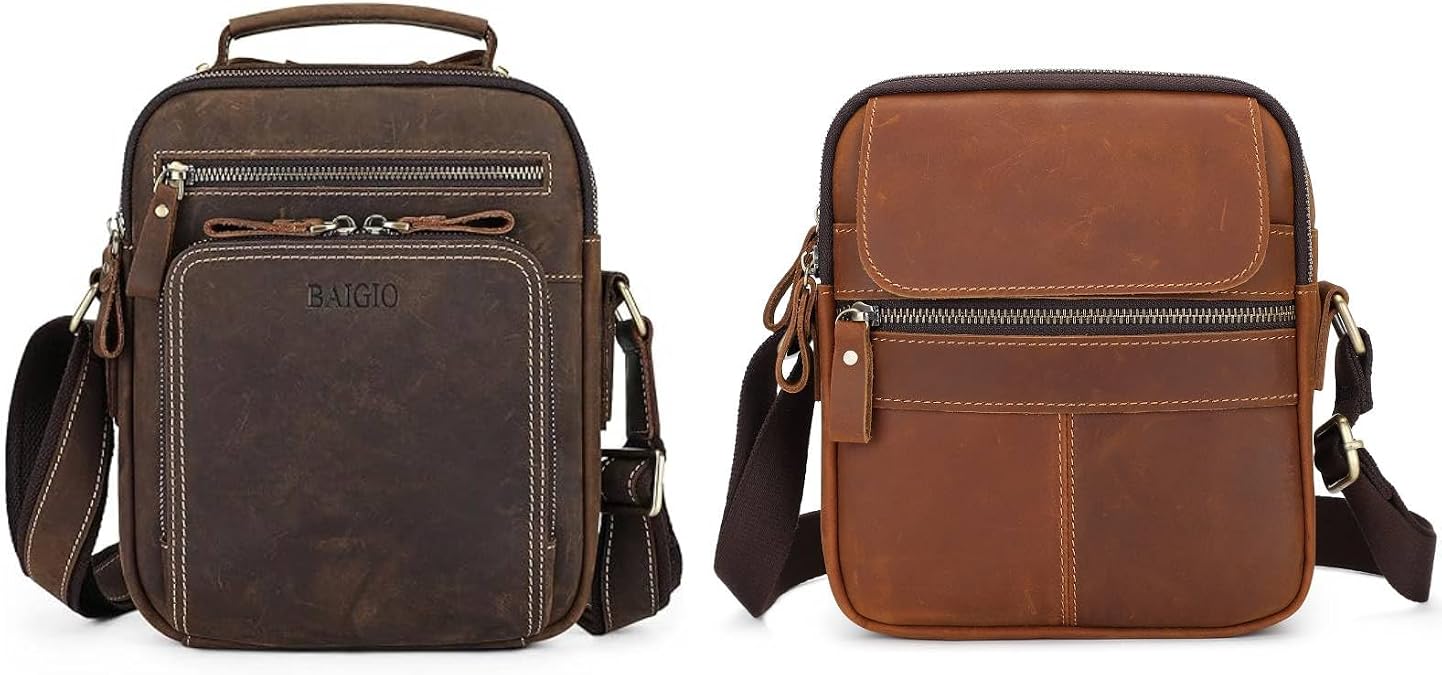 BAIGIO Small Messenger Bag for Men Leather Shoulder Crossbody Bag Men Messenger Briefcase