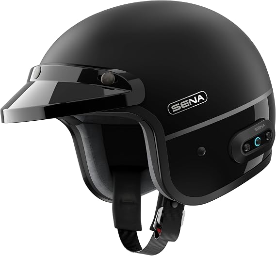 Sena Surge Mesh Intercom Enabled Open Face Smart Motorcycle Helmet (Matte Black/Gloss Black, L)