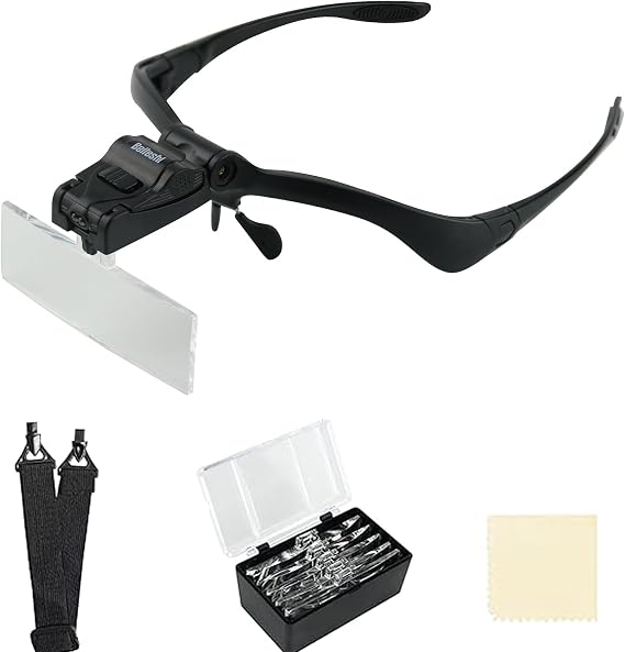 Headhand Magnifier with LED ,Loupe Light Bracket and Headband,5 Lenses | The 5 lenses can be replaced. ,Loupe Visor for Repair,Crafts, Hobby,Jewelers,hands free magnifying glasses with light