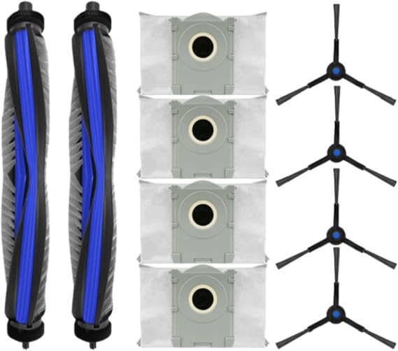 10-Piece Replacement Kit for Ecovacs Deebot T50 Pro Omni/T50 Max Pro Omni/X8 Pro Omni - Includes 2 Main Brushes, 4 Side Brushes, 4 Dust Bags - Anti-Tangle Design, Leak-Proof Seals