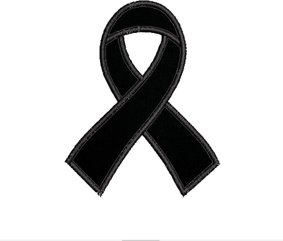 Black Awareness Support Ribbon Remembrance Mourning 1.5" W x 2" T Embroidered Patch Iron-On/Sew-On Decorative Applique for Vest Jacket Jeans Clothing Custom Name Badge Emblem Retro Fundraising