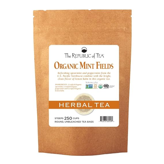 The Republic of Tea Organic Mint Fields Herbal Tea Bags, Caffeine Free, 250 Servings