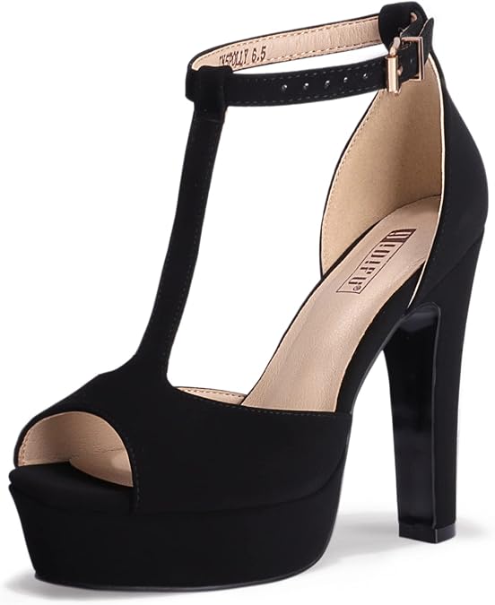 IDIFU Women's IN5 Platform Chunky High T-Strap Peep Toe Heels