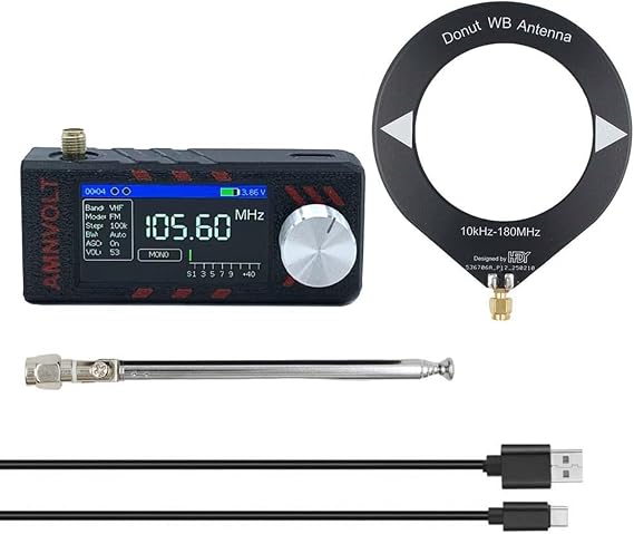 SI4732 for DSP Mini Radio with ESP32-S3 1.9 IPS Color Screen Full Band AM/LSB/USB Receiver 1W Speaker and Hi-Z Circuit Rotary Encoder Control (Black)