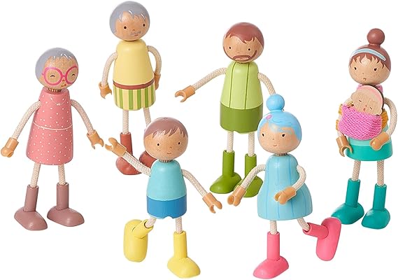 Giant bean Dollhouse People Wooden Family Dolls Set of 7 for Dollhouse