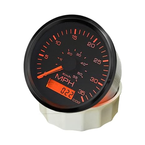 ELING 85mm GPS Speed Gauge Meter 35 MPH Speedometer Replacement with Backlight IP67 Waterproof 12 24 Volts (Black+Nickel Stainless Steel)