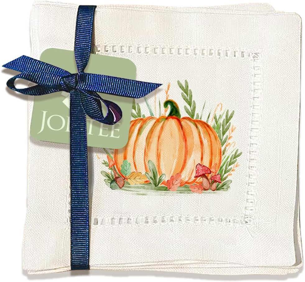 Jolitee Decorative Hemstitch Cocktail Napkins, 6"x6" Washable Linen-Like Cloth Napkins, Handmade for Entertaining and Everyday Use (Pumpkin)