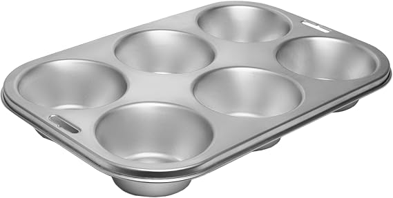 Fox Run Stainless Steel Extra Large Muffin and Cupcake Pan, 6 Cup Jumbo Tin | Bake Jumbo Cupcakes & Muffins | Durable Dishwasher Safe Stainless Steel | 6 XL Cups | Consistent Results | Baking Essential