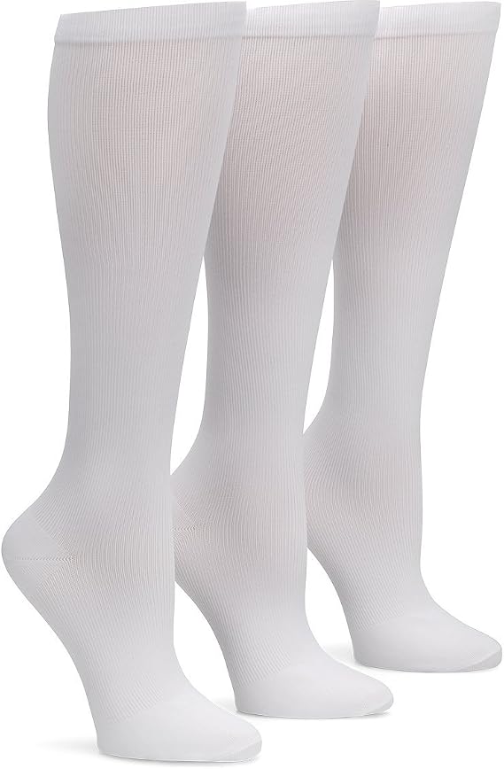 Nurse Mates Women's 3 Pack Compression Socks | 12-14 mm/Hg | Over the Calf | White | One Size | 3 Pair