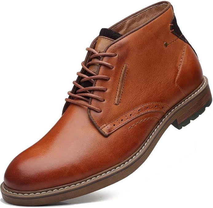 Arkbird Men's Chukka Boots, Leather Ankle Dress Boot Casual Lace Up Work Shoes Brown 7.5