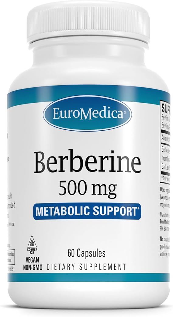 EuroMedica Berberine 500mg - Metabolic & Blood Sugar - 60 Count | Metabolic, Liver and Blood Sugar Balance Support. 60 capsules.