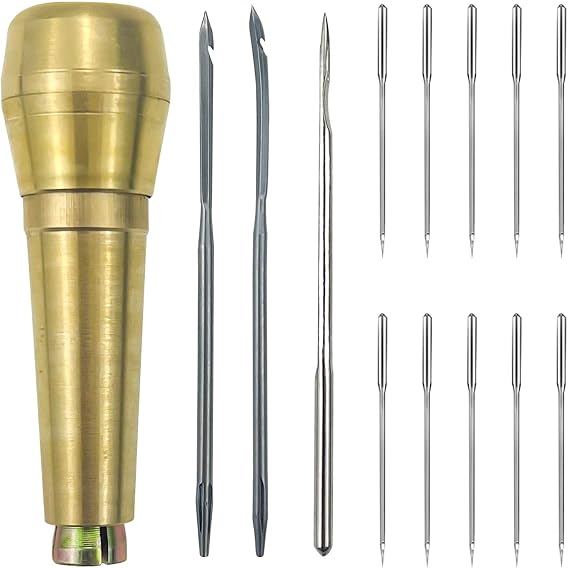 14PCS Leather Sewing Awl Needle Set with Copper Handle for Handmade Leather Sewing Tools Shoe and Leather Repair