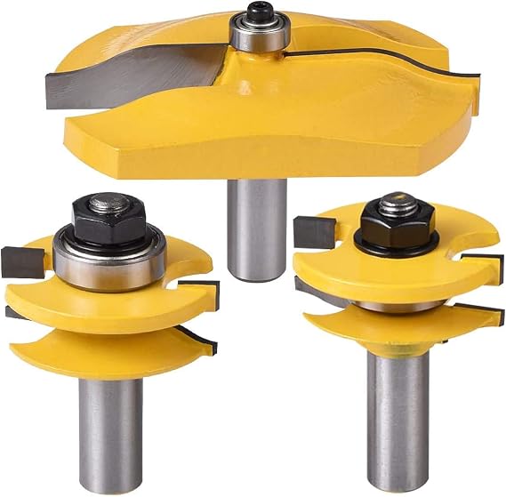 KATUR Rail and Stile Panel Raiser Router Bit Set with Ogee Round Over Raised Panel Cabinet 3Pcs 1/2 Inch Shank Ogee Door Rail and Stile Router Bits Wood Carbide Groove Tongue Milling Tool(1/2" Shank)