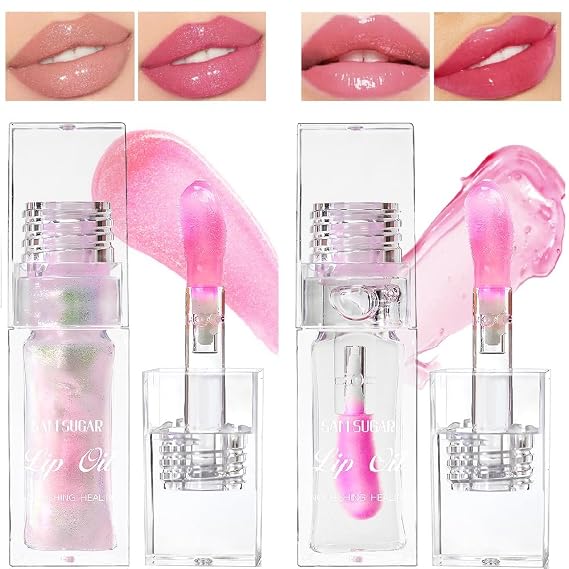 2 Pcs Magic Color Changing Lip Oil,Moisturizing Non-Sticky Tinted Fresh Texture Lip Glow Oil. (Color Changing & Pearlescent)