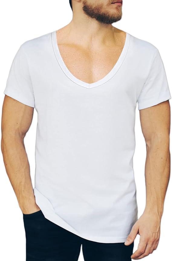 NO Show Men's Deep V-Neck Odor-Control Cotton Undershirt, Tagless, White