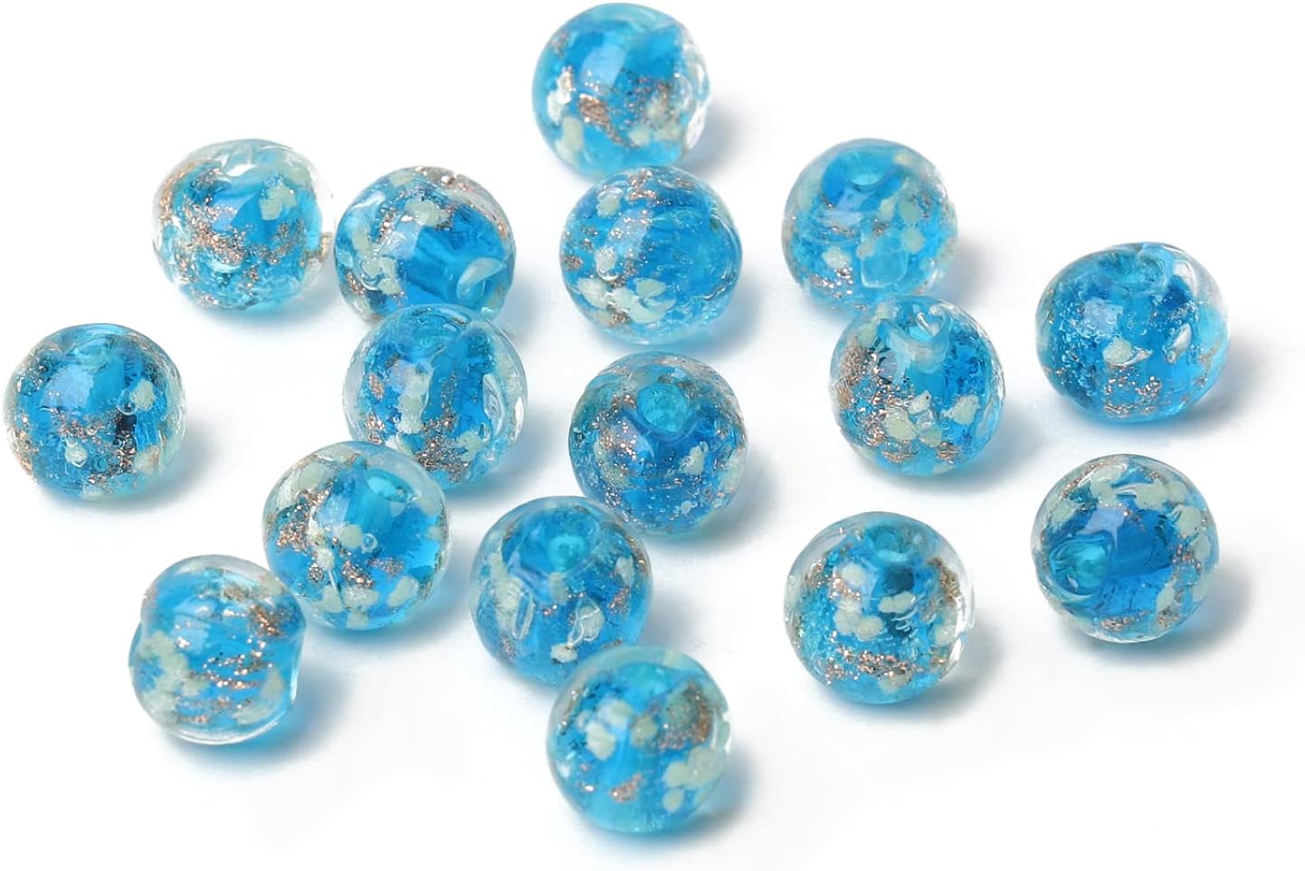 100 Pcs Assorted Lampwork Glass Beads, Luminous Glow in The Dark Jewelry Beads, 12MM, Sky Blue