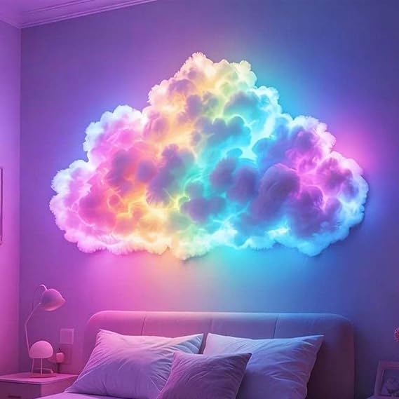 Cloud Led Lights for Ceiling | 3D Big Cloud Lightn-ing Light Kit | DIY USB-Powered Thundercloud Led Light with Music & Multicolor Effects | Atmosphere Night Lights for Bedroom, Gaming