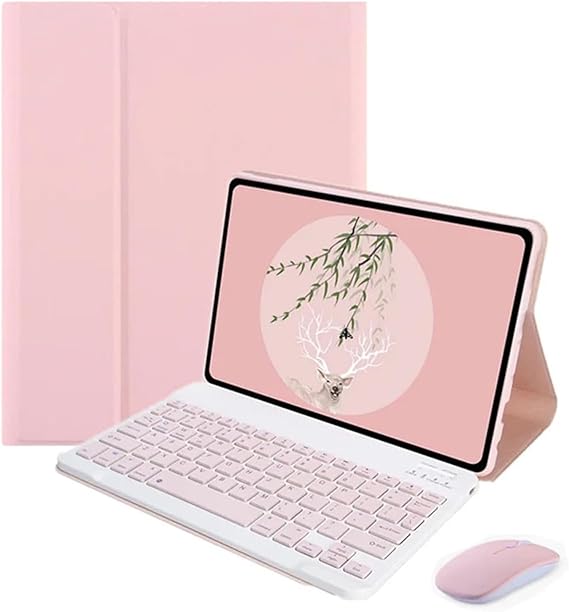 Microcase Samsung Galaxy Tab S6 Lite SM-P620 10.4 inch Tablet ile uyumlu Bluetooth Klavye ve Mouse + Standlı Kılıf - BKK6 Pembe