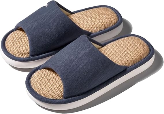 Summer House Slippers for Women Indoor Open Toe Women House Slippers Cotton and Linen Shoes Breathable Home(Blue,US 7-7.5)